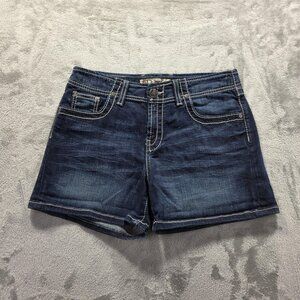 BKE Denim Shorts Womens 29 Blue Wendi Stretch Mid Rise Distressed Jean Pockets